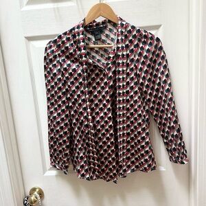Marc By Marc Jacobs Red Black White Geometric Blouse tie neck silk cotton 2